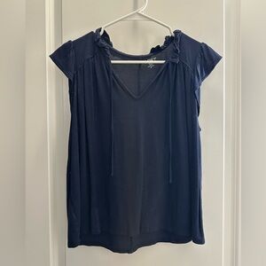 LOFT Blue Ruffled Cap Sleeve Blouse XS